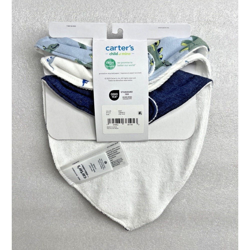 Carter's Child of Mine Baby Bandana Bibs Dinosaur 3-Pack‎ One Size Snap Closure - Picture 8 of 11